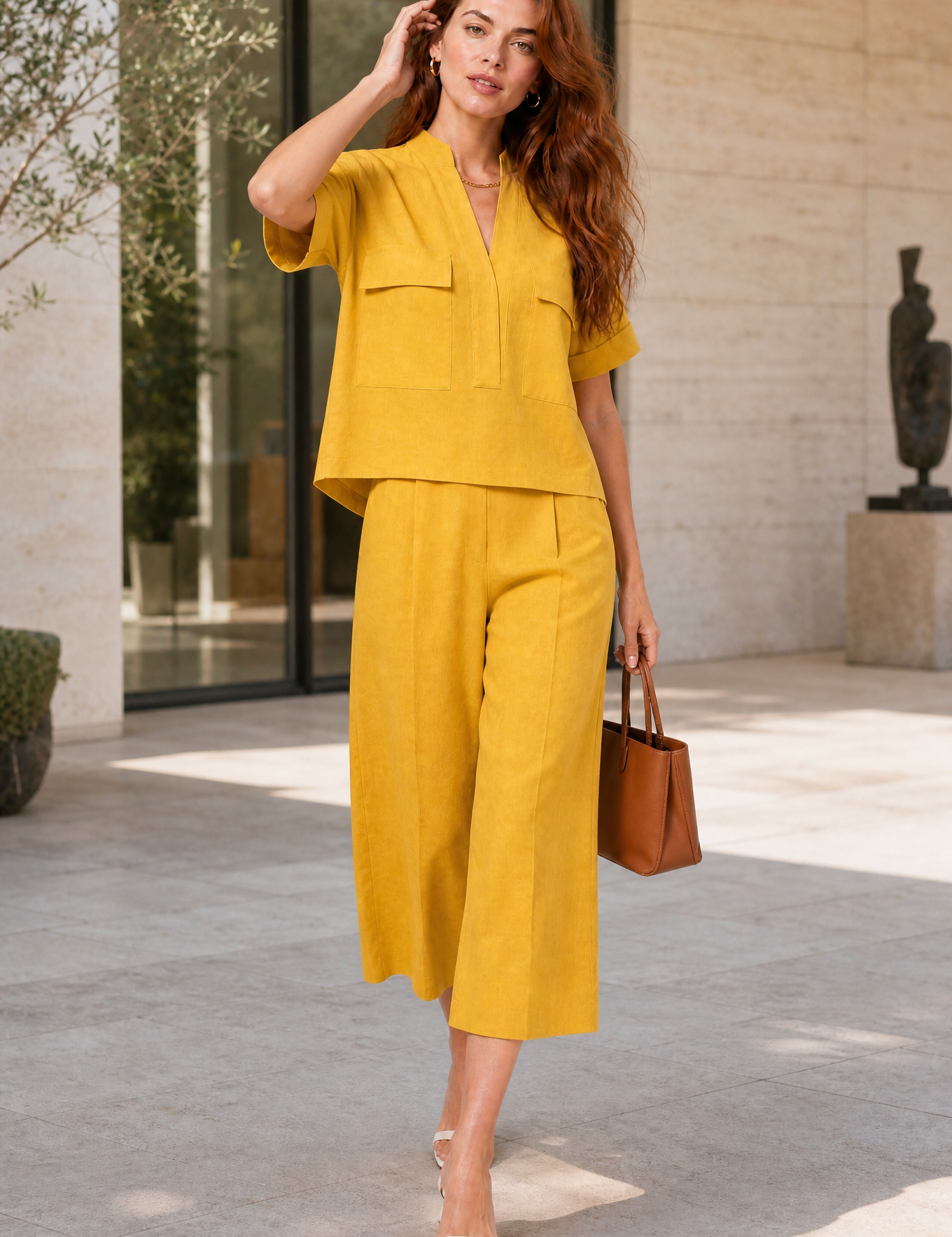 Ensemble deux pièces ample col V | Variante Jaune - Lifestyle | Lounelle Paris