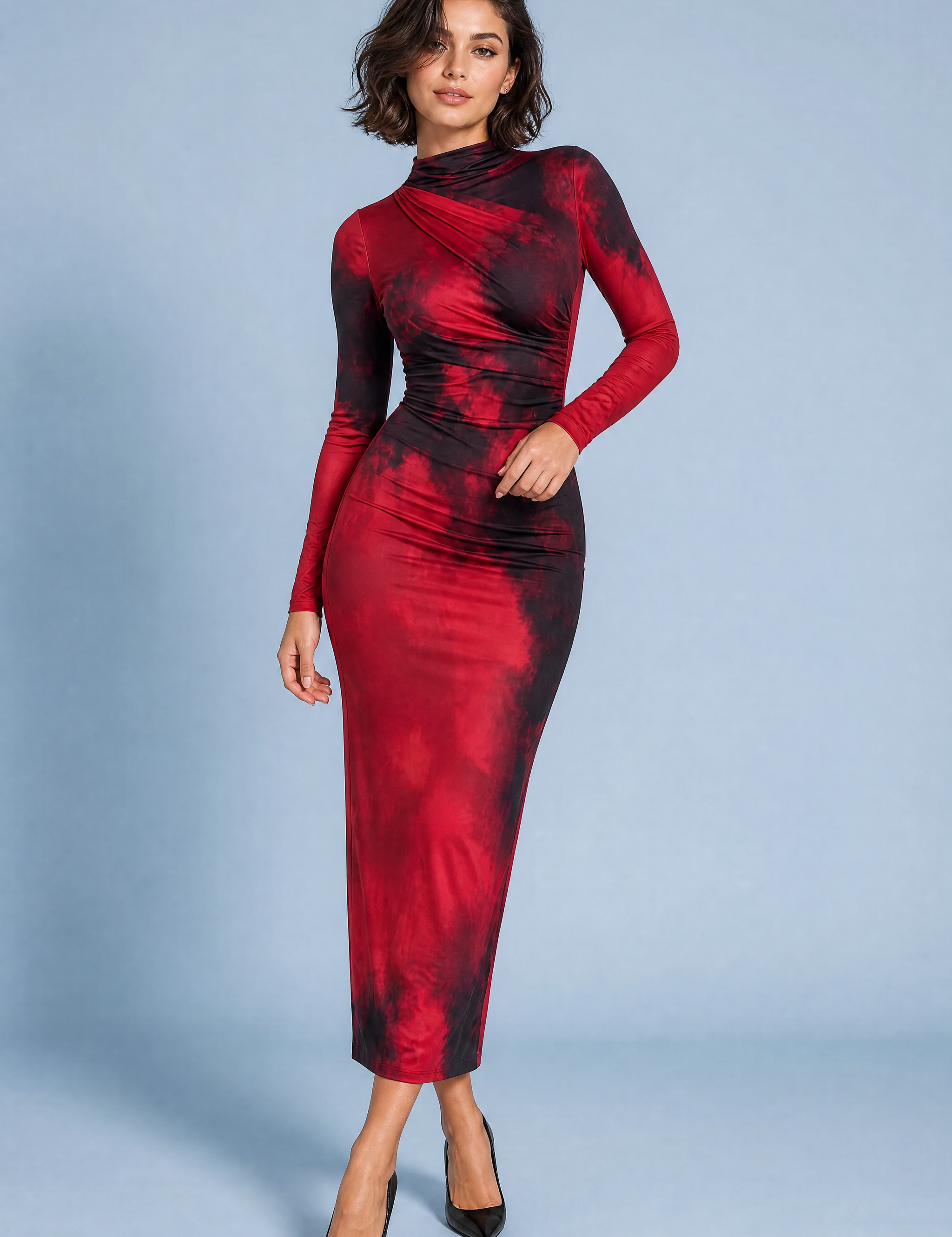 Robe longue rouge moulante | Vue de face | Lounelle Paris