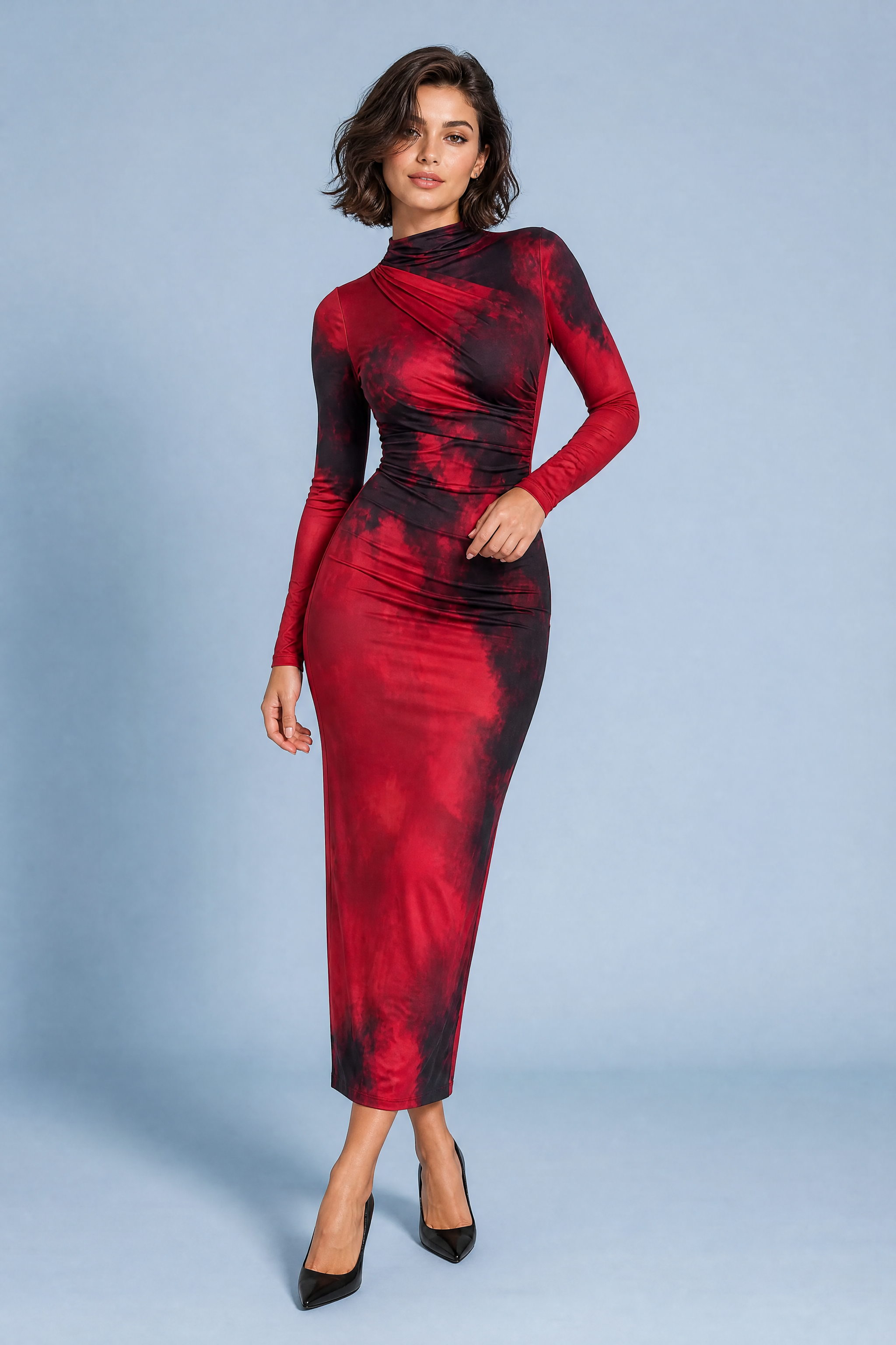 Robe longue rouge moulante | Vue de face | Lounelle Paris