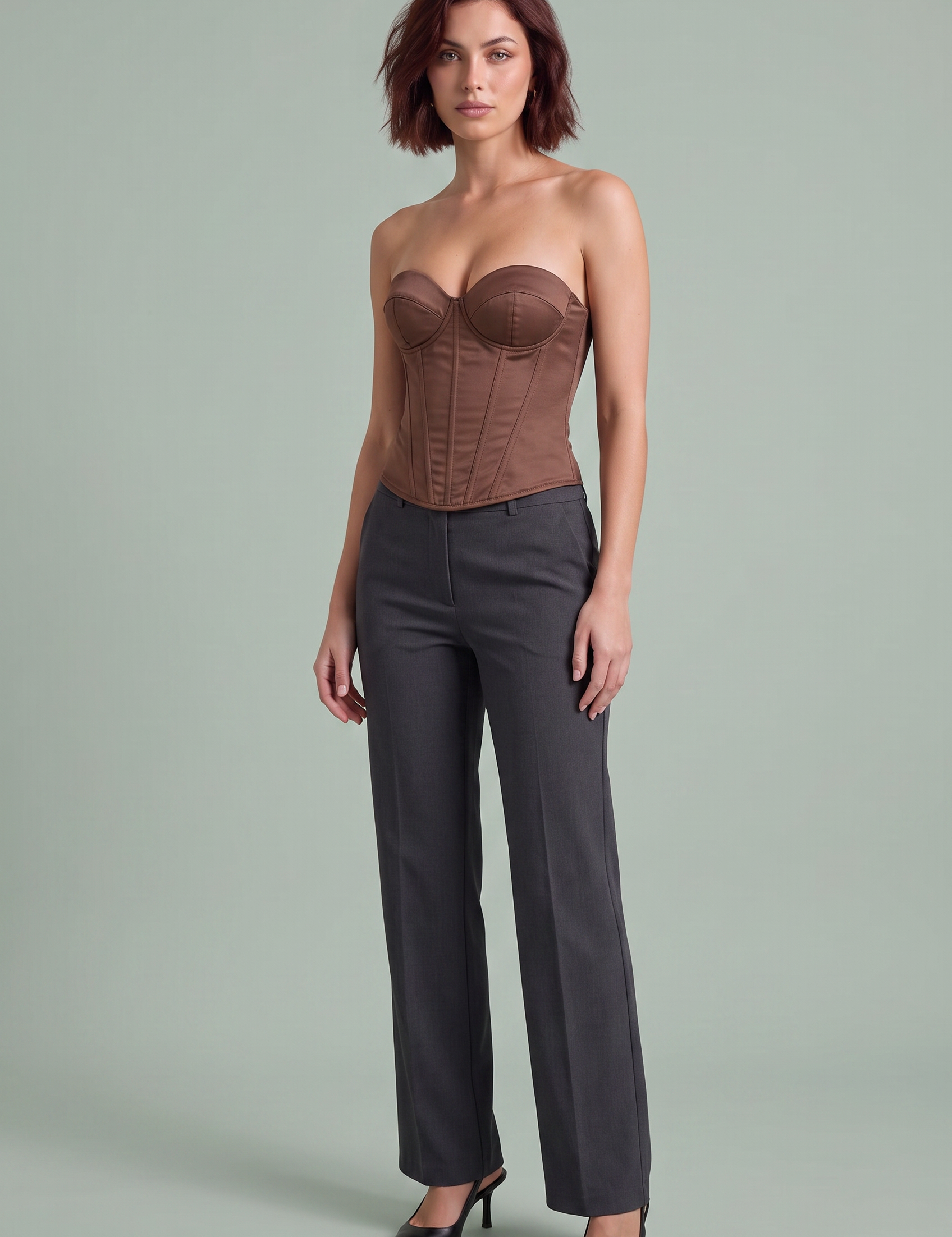 Bustier corset décolleté cœur laçage dos | Variante Marron | Lounelle Paris