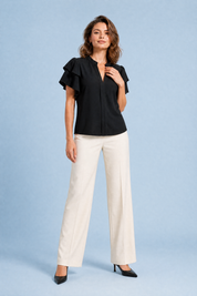 Blouse col V manches volantées | Variante Noir | Lounelle Paris