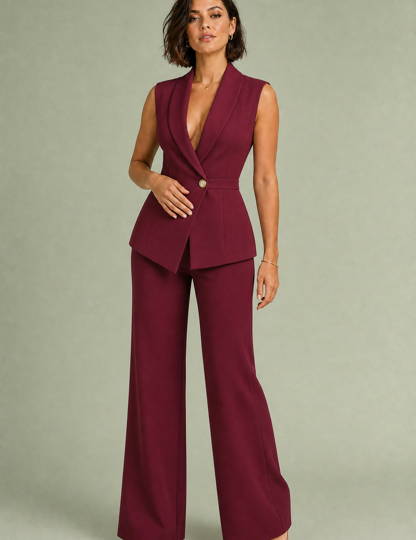 Ensemble gilet croisé pantalon large | Variante Bordeaux | Lounelle Paris