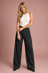 Pantalon large rayé taille haute