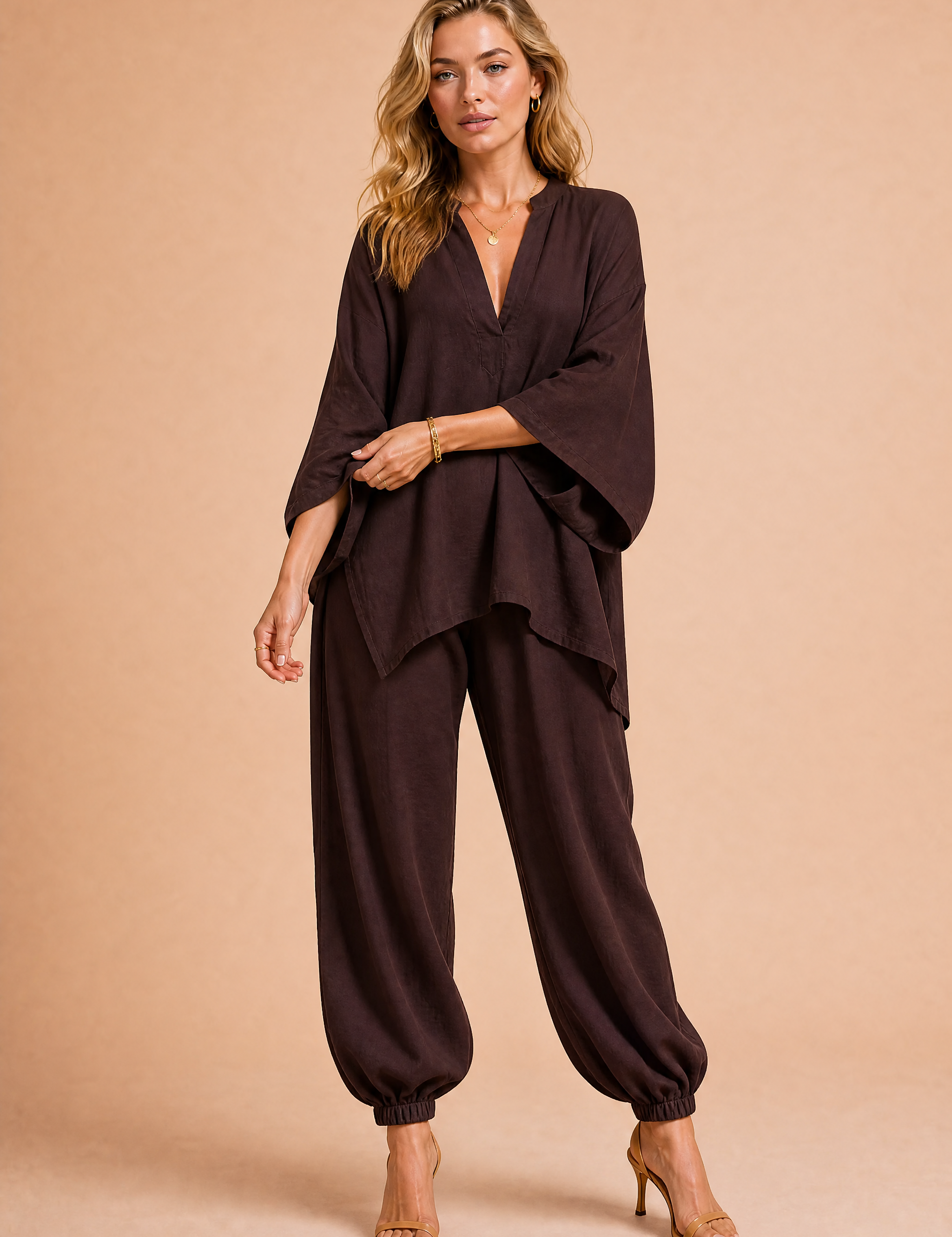 Ensemble fluide col V | Variante Marron | Lounelle Paris