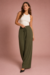 Pantalon fluide large taille cordon