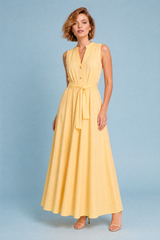Robe jaune clair sans manches ceinturée