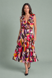 Robe fluide imprimée col V | Vue en mouvement | Lounelle Paris