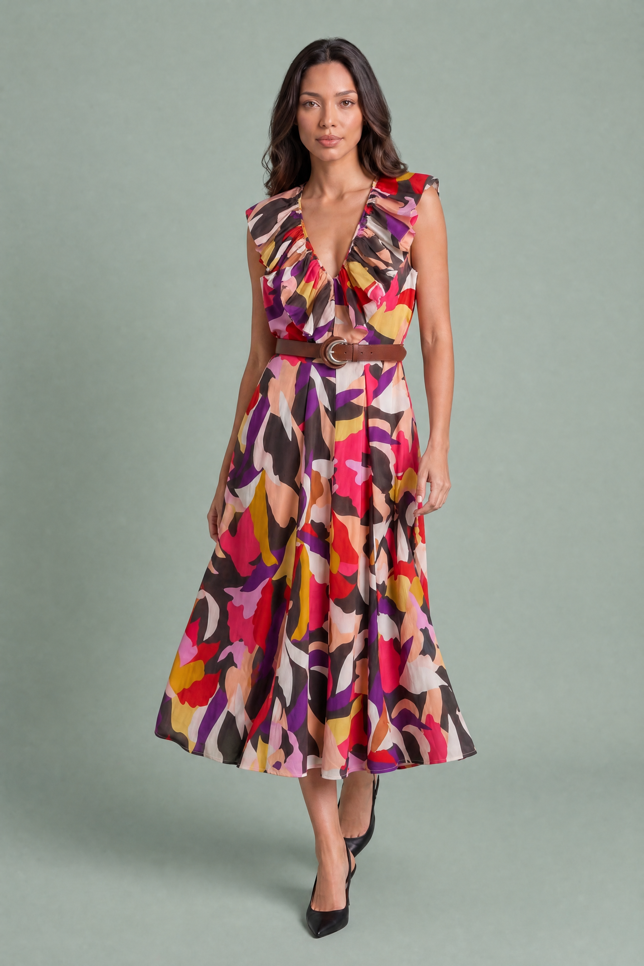 Robe fluide imprimée col V | Vue en mouvement | Lounelle Paris
