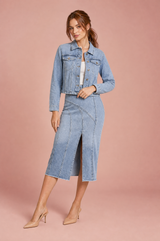 Ensemble veste jean et jupe midi