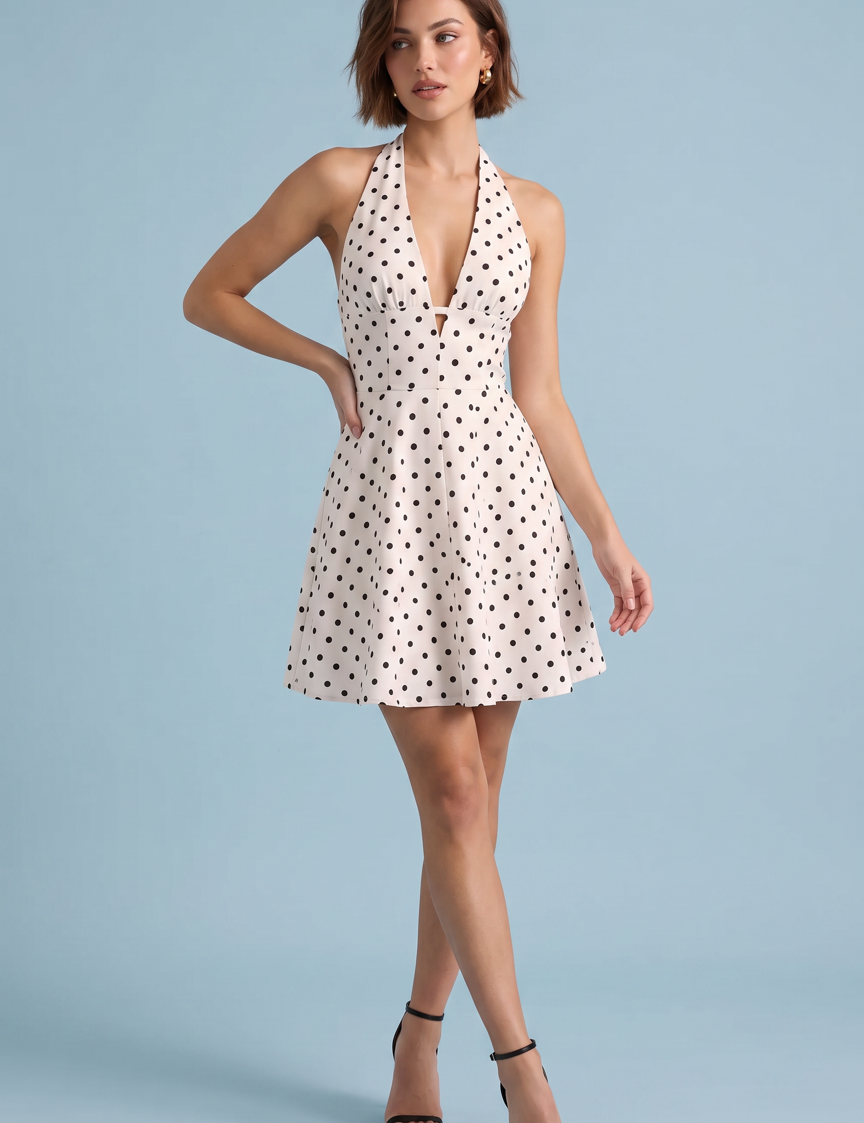 Robe à pois col licou | Vue de face | Lounelle Paris
