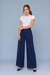 Pantalon large taille haute plissé