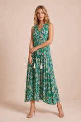 Robe imprimée col V franges