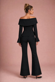 Ensemble pantalon noir à épaules dénudées | Vue de dos | Lounelle Paris