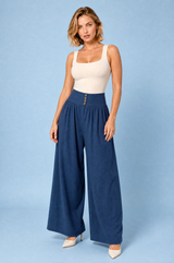 Pantalon large plissé taille haute