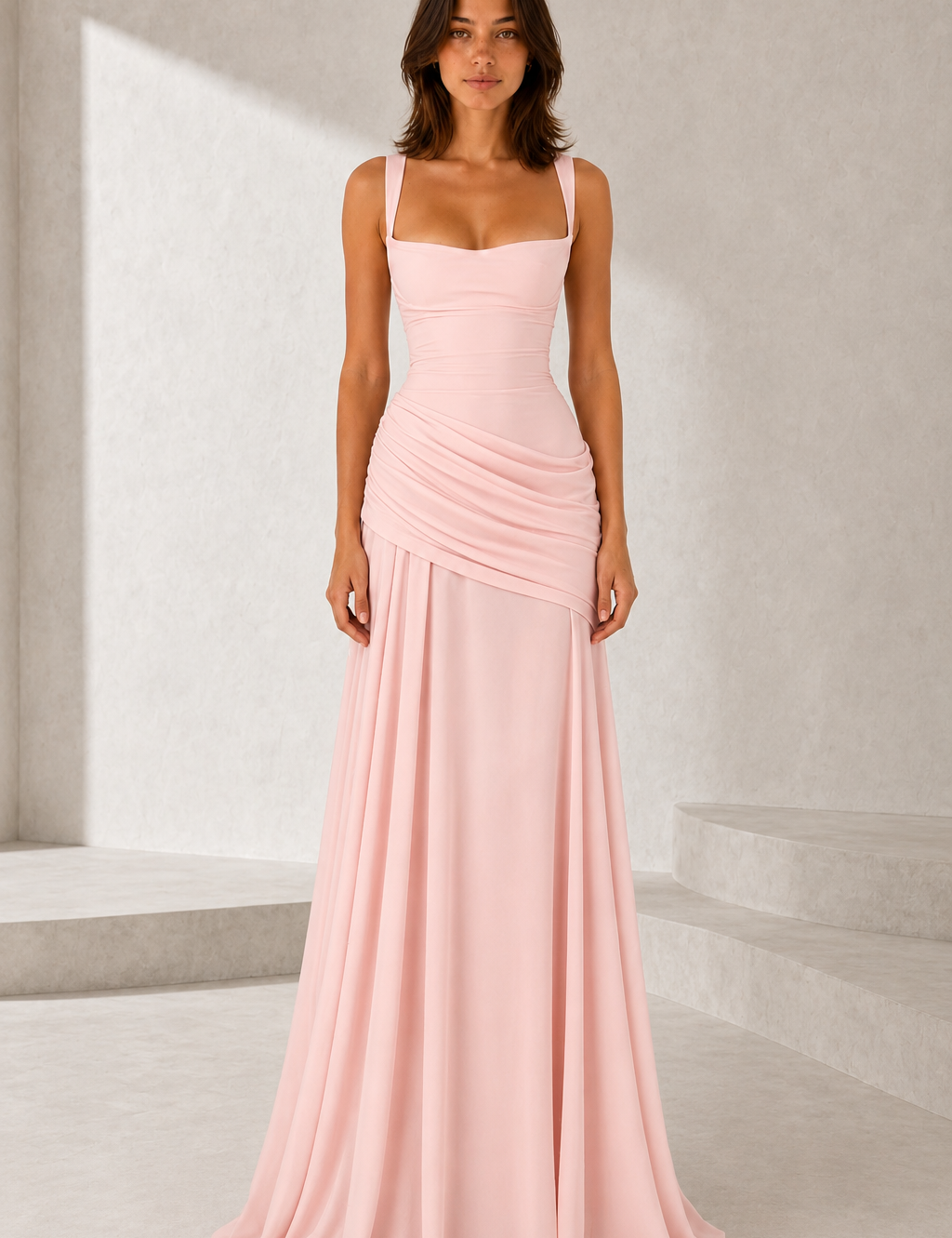 Robe longue dos nu drapée