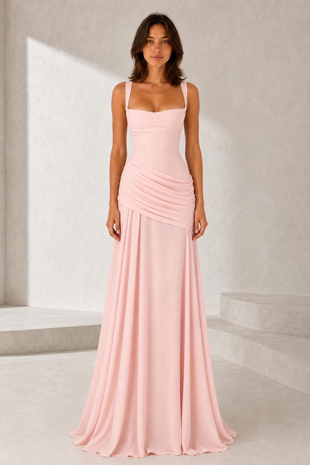 Robe longue dos nu drapée