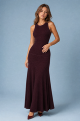 Robe longue bordeaux maille côtelée