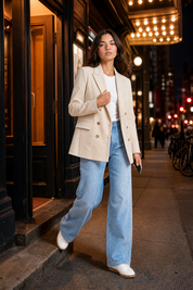 Blazer mi-long velours côtelé | Variante Beige - Lifestyle | Lounelle Paris