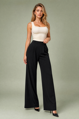 Pantalon large taille haute