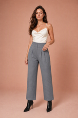 Pantalon tailleur rayé taille haute