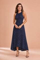 Robe longue à pois dos nu