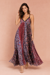 Robe longue imprimée à fines bretelles