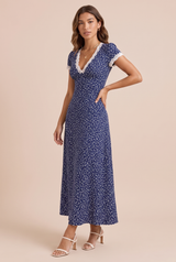 Robe longue bleu marine col V