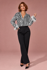 Chemise noire imprimé zébré à plumes