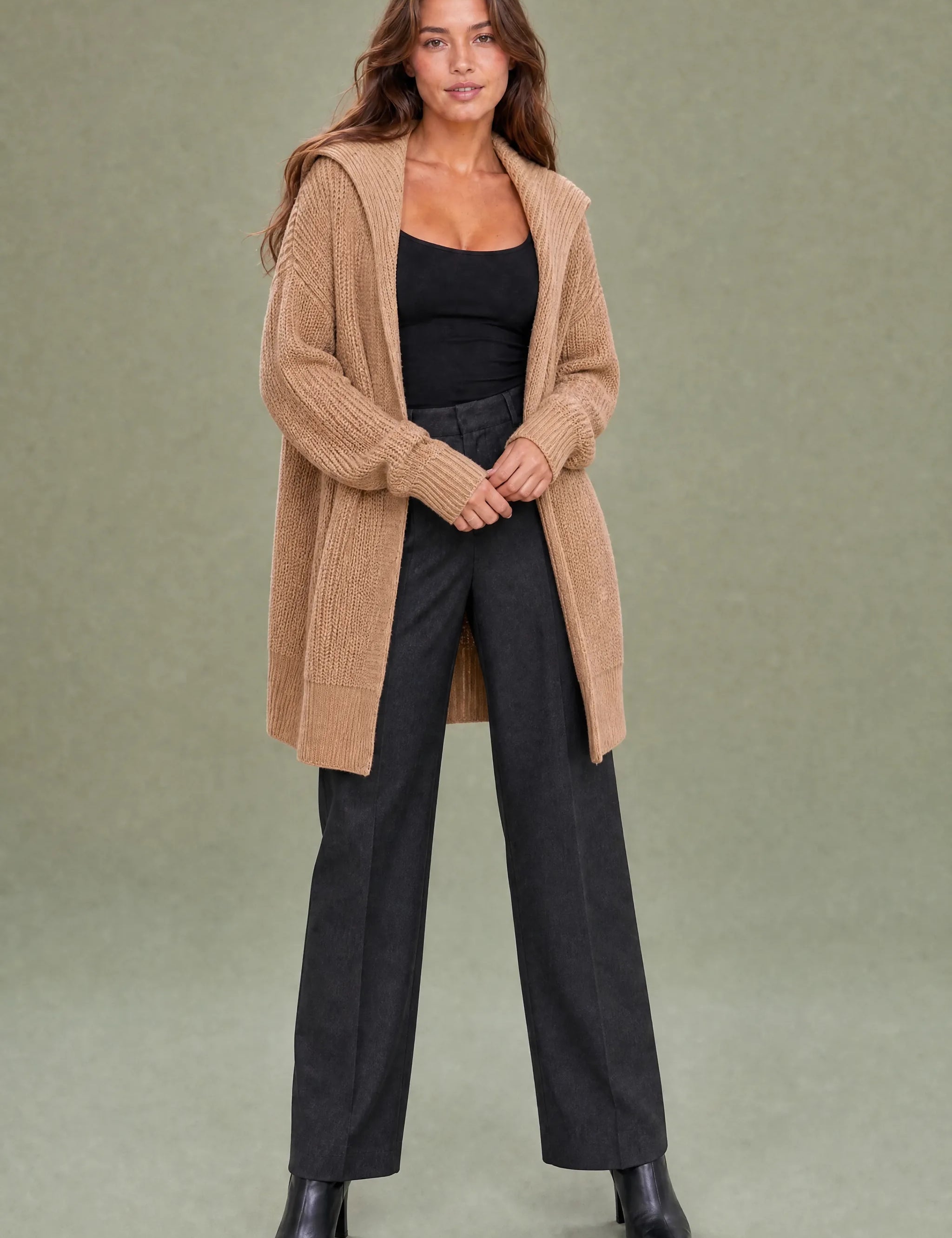 Gilet ample col châle | Variante Camel | Lounelle Paris