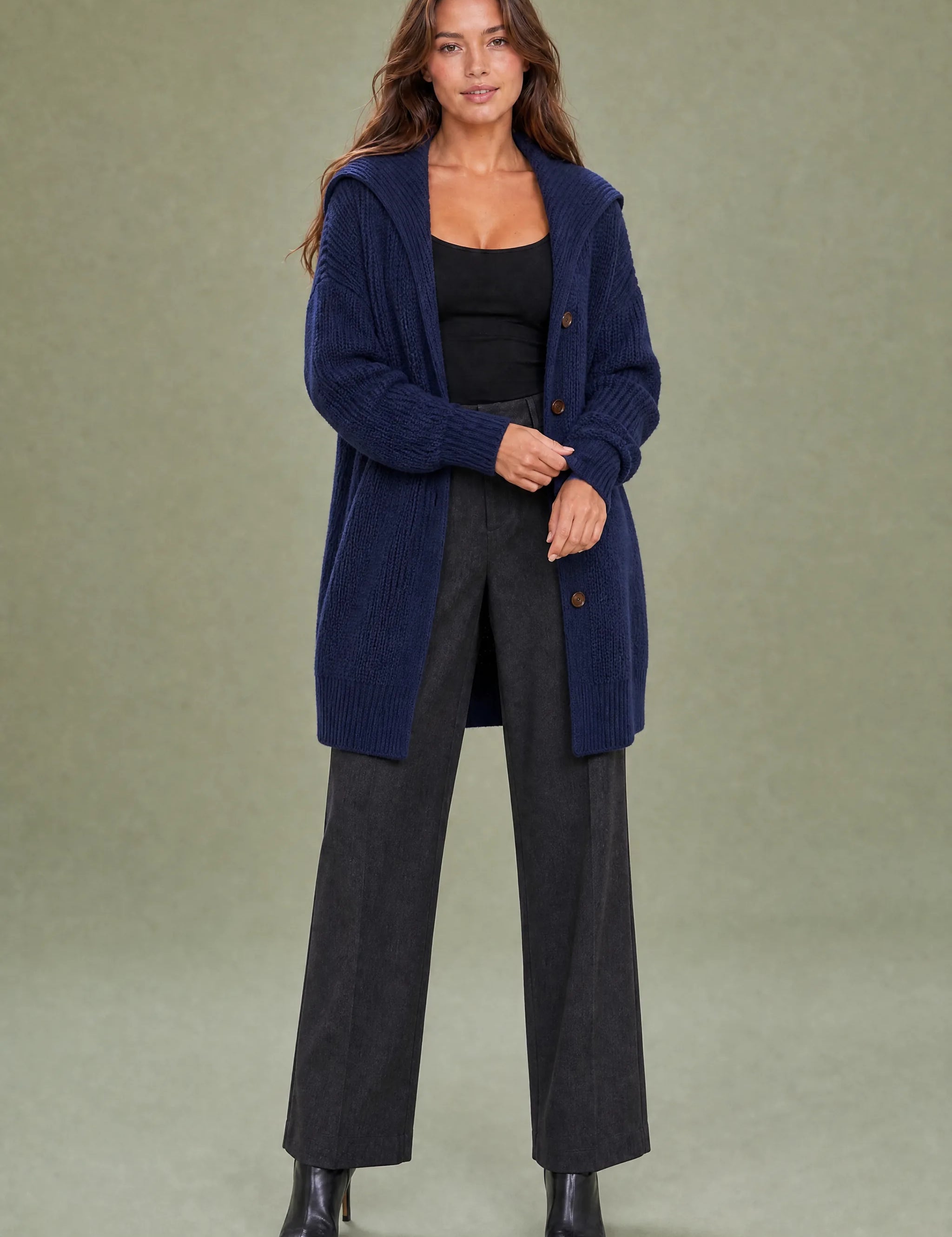 Gilet ample col châle | Variante Bleu marine | Lounelle Paris