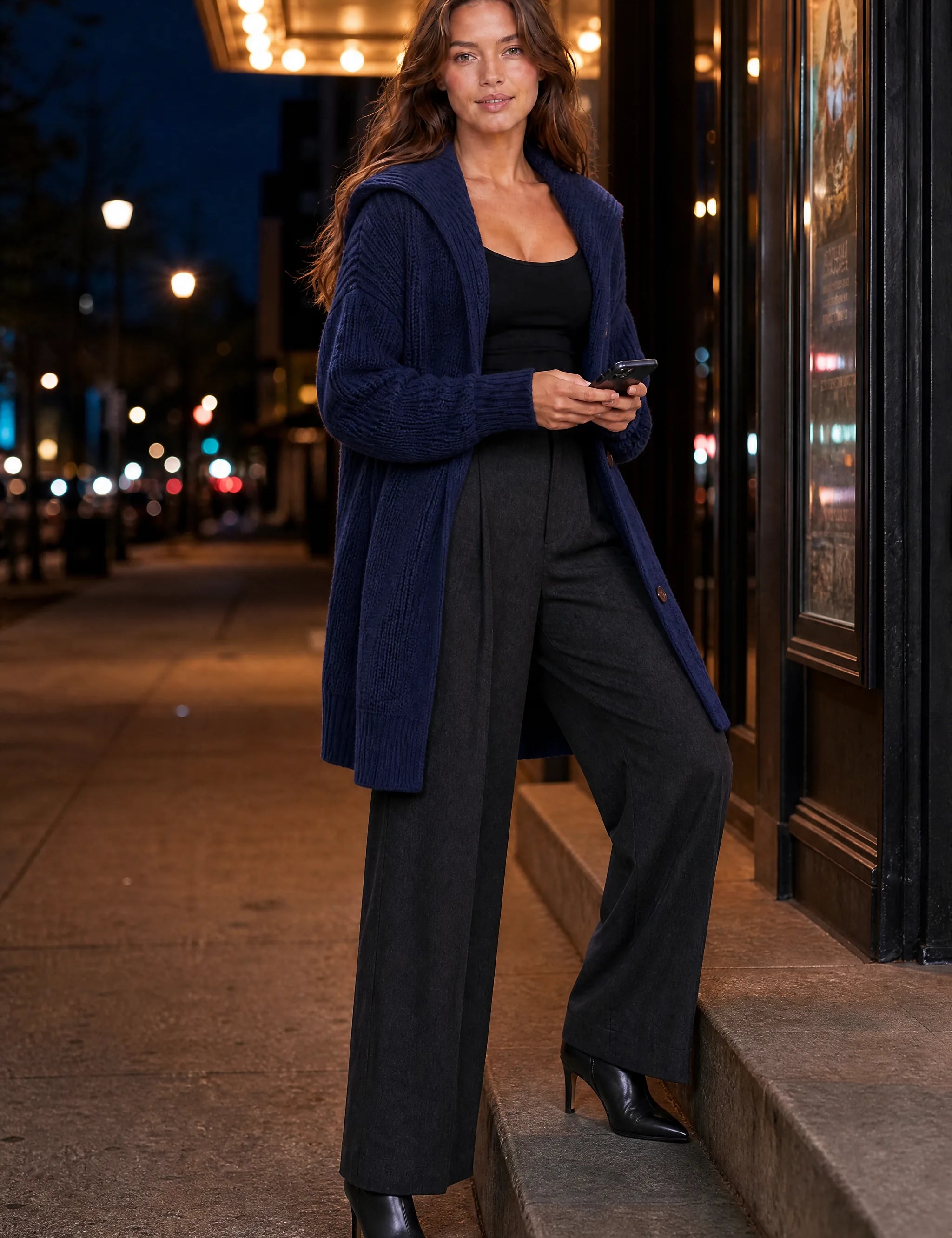 Gilet ample col châle | Variante Bleu marine - Lifestyle | Lounelle Paris