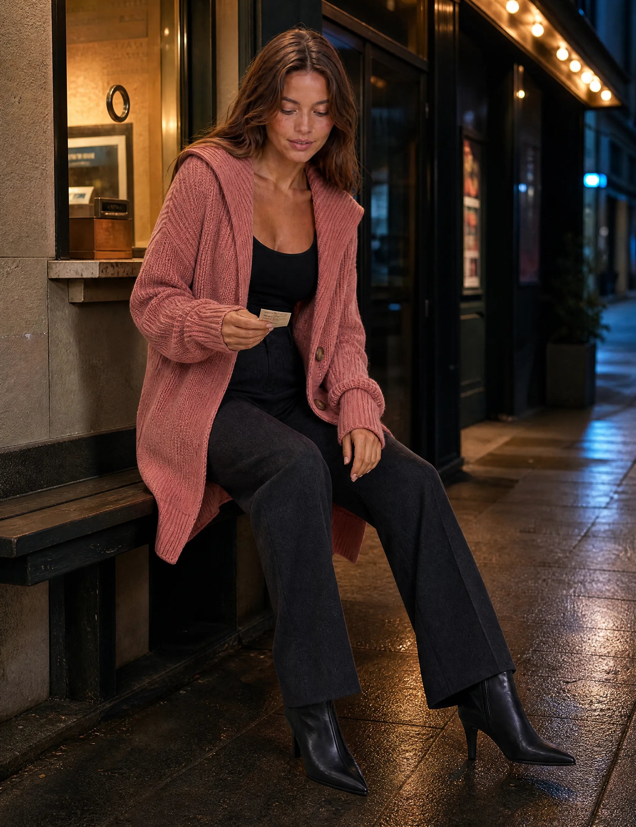 Gilet ample col châle | Variante Rouge - Lifestyle | Lounelle Paris