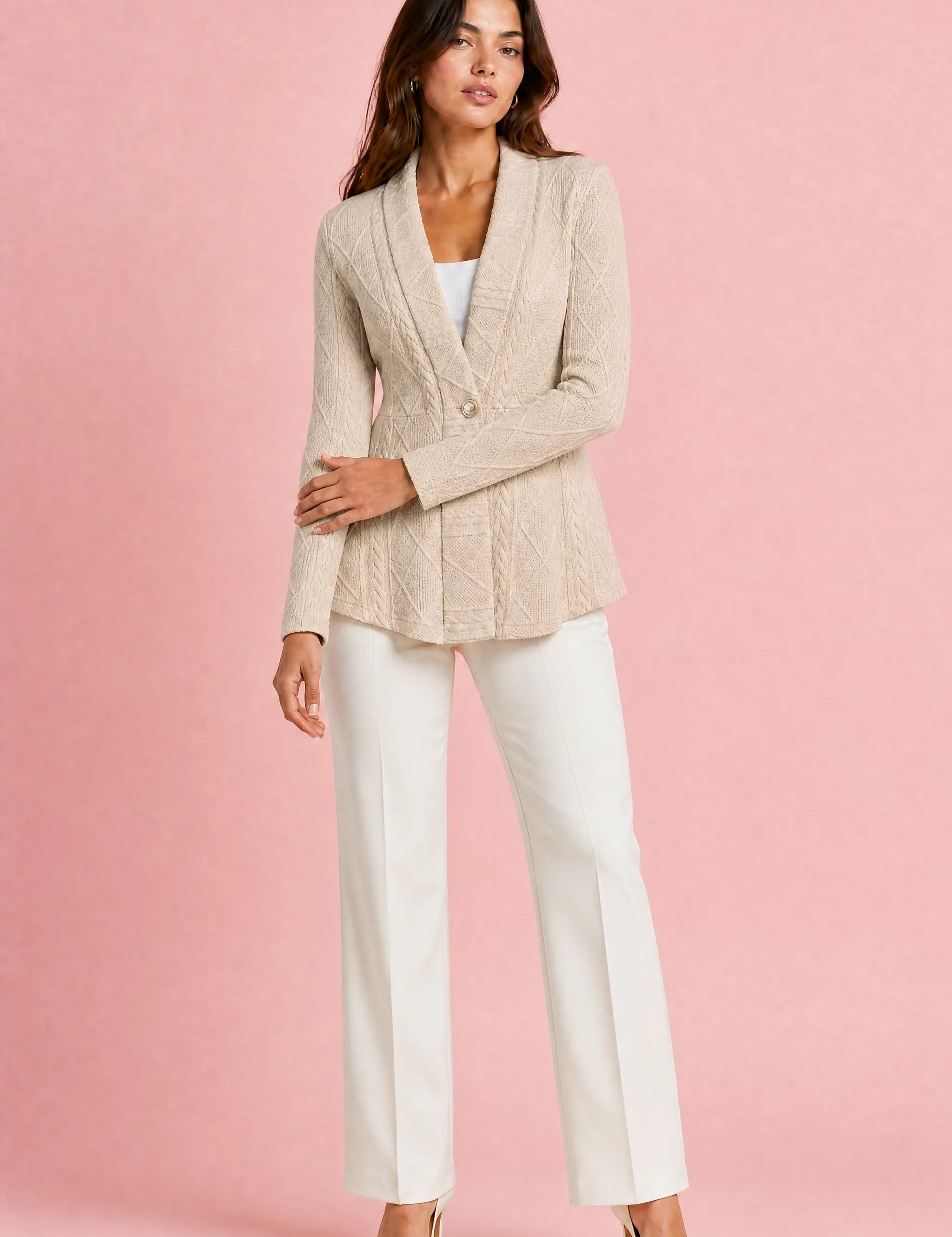 Gilet blazer texturé coupe ajustée | Variante Beige | Lounelle Paris