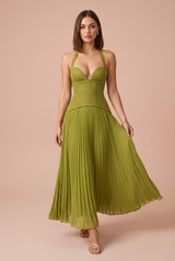 Robe jaune-vert col licou dos nu