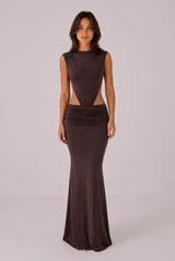 Robe longue dos nu taille ajourée