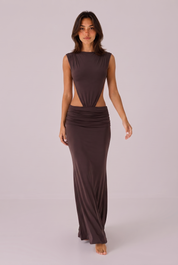 Robe longue dos nu taille ajourée | Vue en mouvement | Lounelle Paris