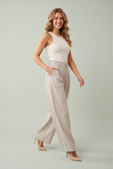 Pantalon beige large plissé