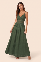 Robe longue vert foncé dos smocké