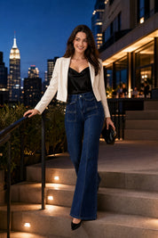 Jean bleu foncé taille haute évasé | Deuxième photo lifestyle | Lounelle Paris