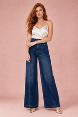 Jean bleu taille haute coupe large