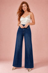Jean bleu taille haute coupe large