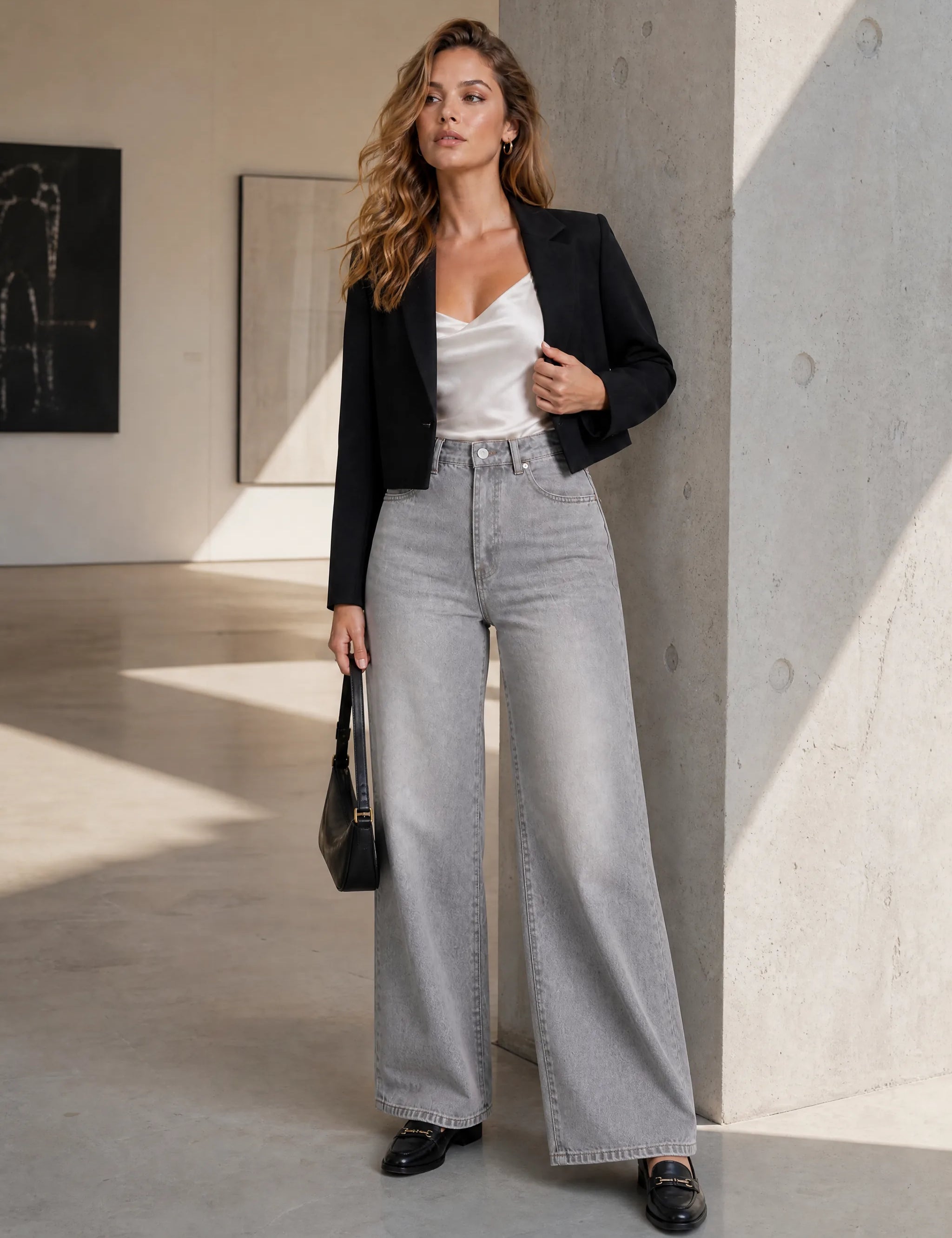 Jean taille haute jambe large | Photo lifestyle | Lounelle Paris