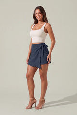 Jupe-short portefeuille taille haute