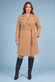 Manteau mi-long ceinturé col tailleur | Porté sur une silhouette plus ronde | Lounelle Paris