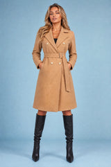 Manteau mi-long ceinturé col tailleur