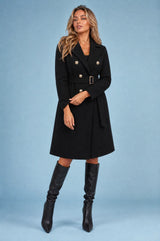 Manteau mi-long ceinturé col tailleur