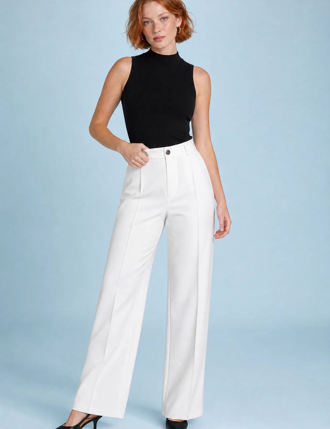 Pantalon de tailleur fluide taille haute | Vue de face | Lounelle Paris