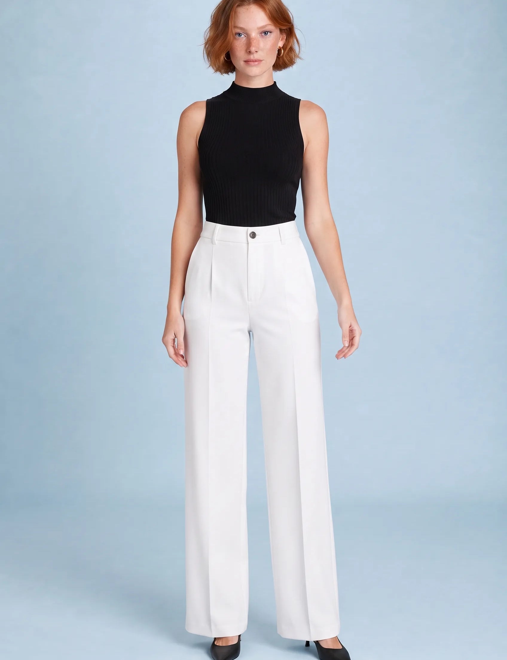 Pantalon de tailleur fluide taille haute | Variante Blanc | Lounelle Paris