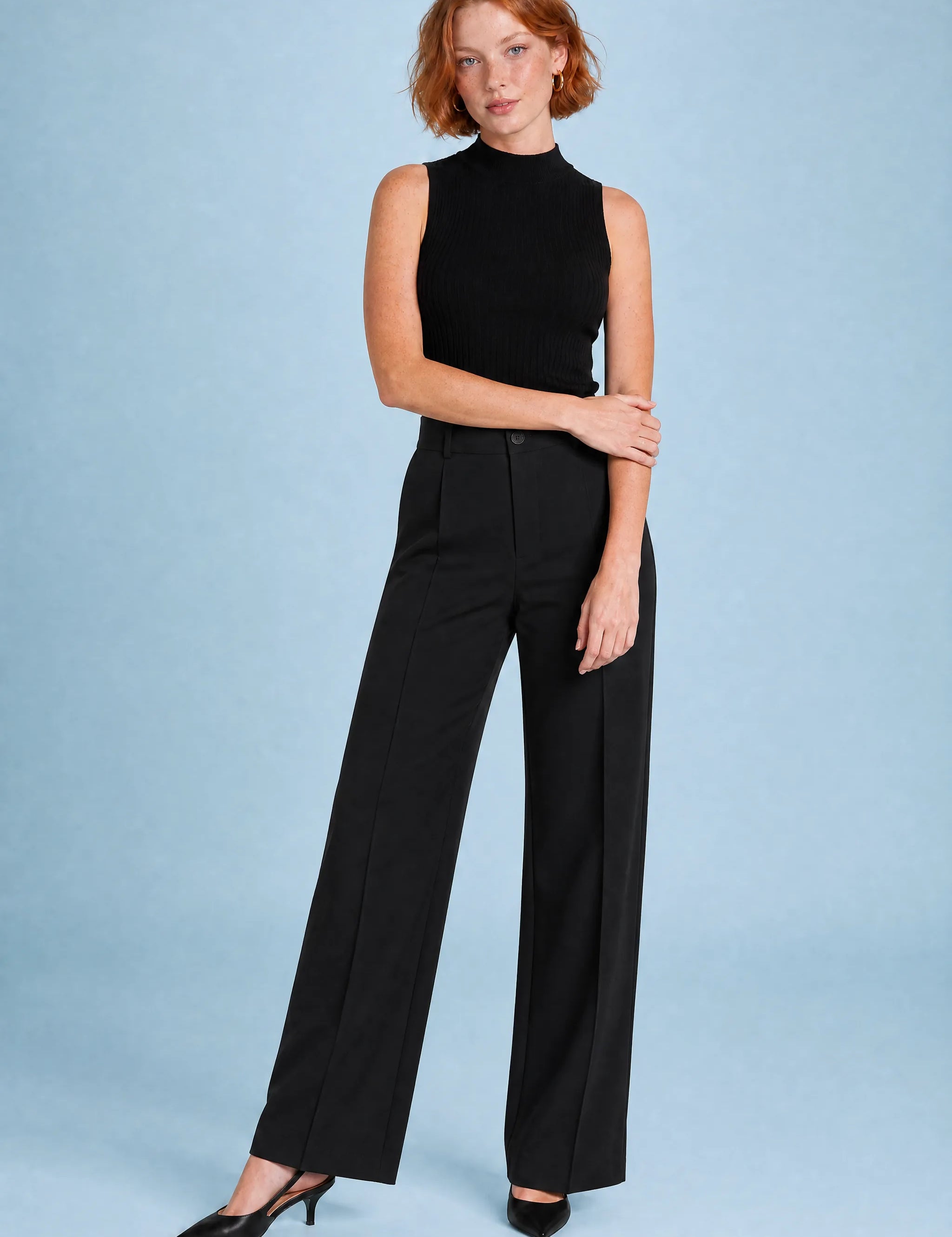 Pantalon de tailleur fluide taille haute | Variante Noir | Lounelle Paris