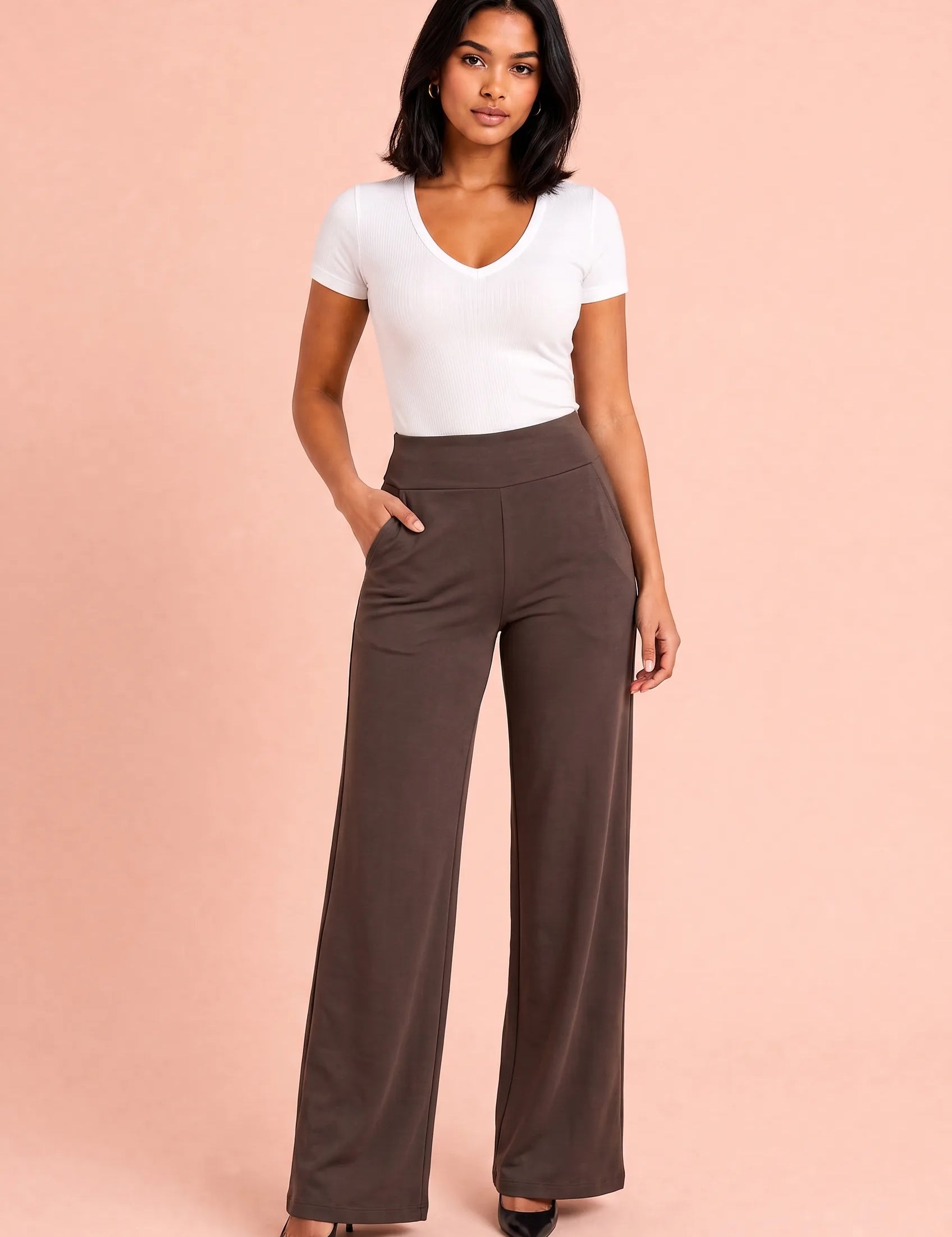 Pantalon fluide taille haute | Variante Marron | Lounelle Paris